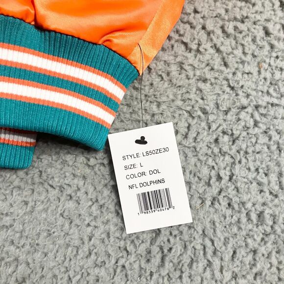 Starter Miami Dolphin Jacket Mens Large Orange Blue Varsity Bomber Super Bowl - Picture 2 of 12